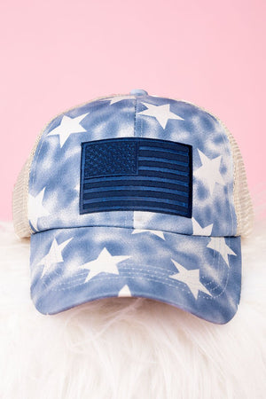 Blue Subdued Flag Star Mesh Ponytail Cap - Wholesale Accessory Market
