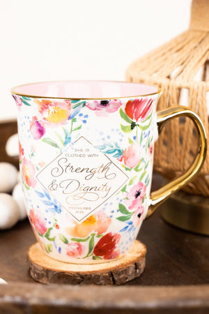 Strength & Dignity Pastel Floral Mug - Wholesale Accessory Market