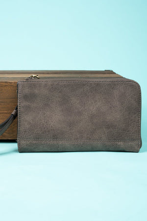 NGIL Taupe Gray Faux Leather Cassi Clutch - Wholesale Accessory Market