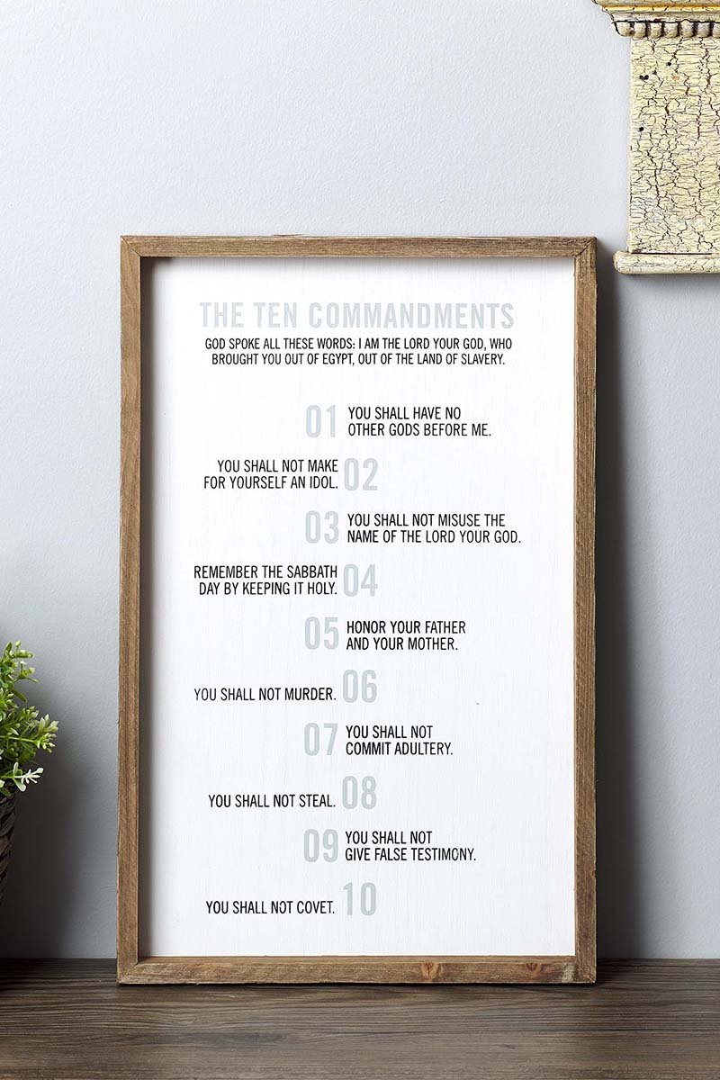 17 x 11 'The Ten Commandments' Framed Wood Wall Sign - Wholesale Accessory Market