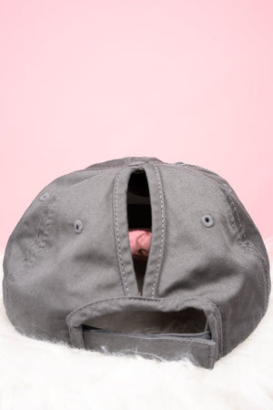 Distressed Light Gray Ponytail Cap - Wholesale Accessory Market
