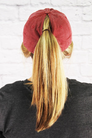 Distressed Maroon Ponytail Cap - Wholesale Accessory Market