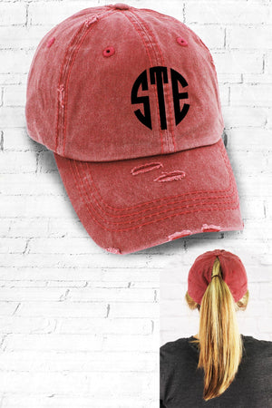 Distressed Maroon Ponytail Cap - Wholesale Accessory Market