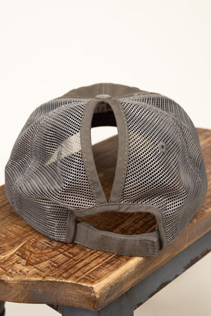 Distressed Dark Gray Mesh Ponytail Cap - Wholesale Accessory Market