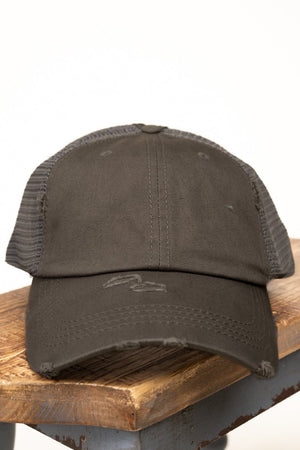 Distressed Dark Gray Mesh Ponytail Cap - Wholesale Accessory Market