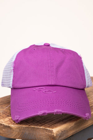 Distressed Lavender Mesh Ponytail Cap - Wholesale Accessory Market