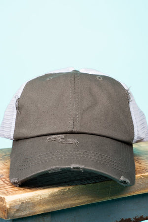 Distressed Steel Gray Mesh Ponytail Cap - Wholesale Accessory Market