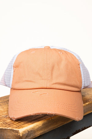 Distressed Peach Mesh Ponytail Cap - Wholesale Accessory Market