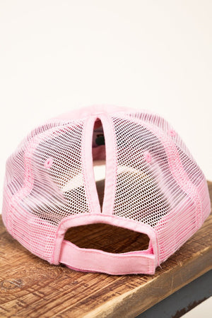 Distressed Pink Mesh Ponytail Cap - Wholesale Accessory Market