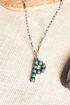 TIPI Turquoise Beaded Silvertone 'P' Initial Necklace - Wholesale Accessory Market