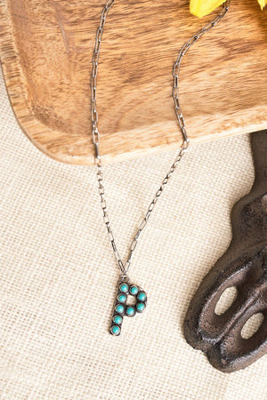 TIPI Turquoise Beaded Silvertone 'P' Initial Necklace - Wholesale Accessory Market