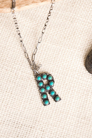 TIPI Turquoise Beaded Silvertone 'R' Initial Necklace - Wholesale Accessory Market