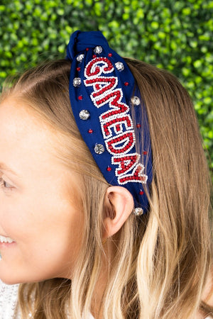 Red and Blue 'Gameday' Seed Bead Knotted Headband - Wholesale Accessory Market