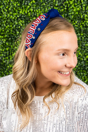 Red and Blue 'Gameday' Seed Bead Knotted Headband - Wholesale Accessory Market