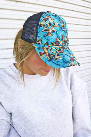 Blue Marble Falls Mesh Ponytail Cap - Wholesale Accessory Market