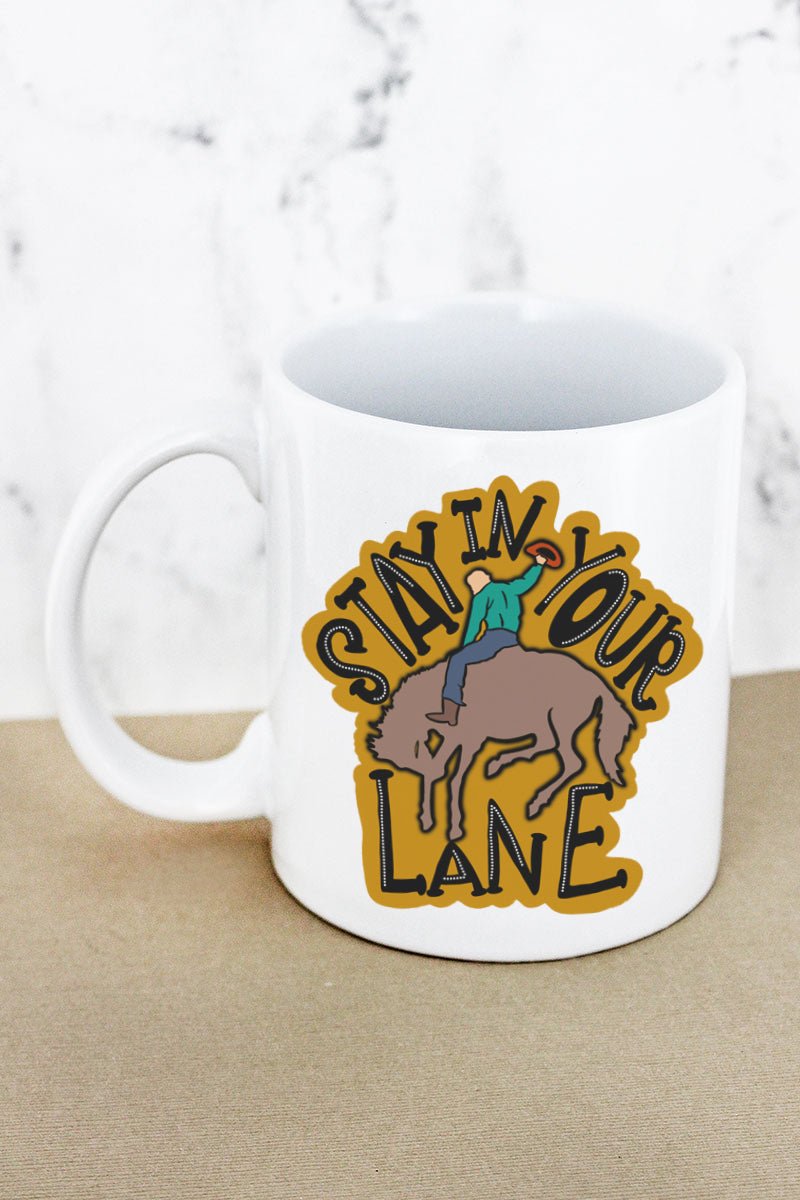 SALE! Stay In Your Lane Cowboy White Mug - Wholesale Accessory Market