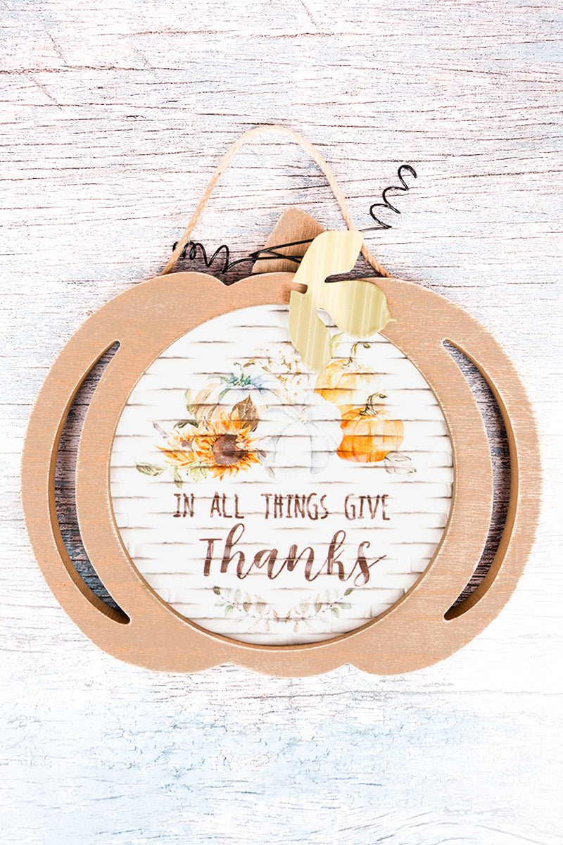 9 x 9.5 'Give Thanks' Fall Harvest Pumpkin Wall Sign - Wholesale Accessory Market