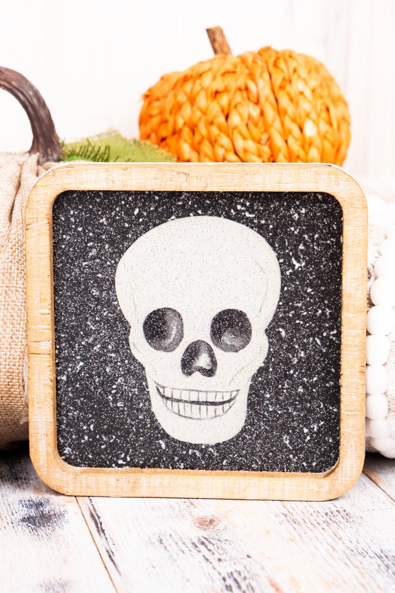 5 x 5 Skull Wood Framed Glitter Sign - Wholesale Accessory Market