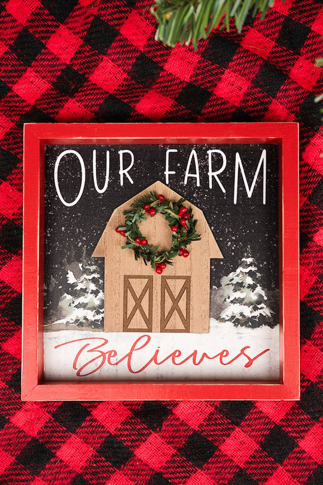8 x 8 'Our Farm Believes' Wood Framed Box Sign - Wholesale Accessory Market