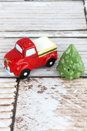Ceramic Vintage Truck Hauling Tree Salt & Pepper Shaker Set - Wholesale Accessory Market