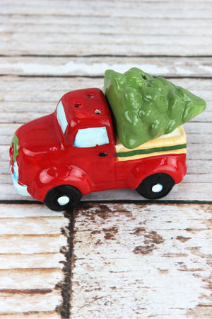 Ceramic Vintage Truck Hauling Tree Salt & Pepper Shaker Set - Wholesale Accessory Market