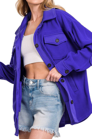 Zenana Weekend Plans Bright Blue Fleece Shacket - Wholesale Accessory Market