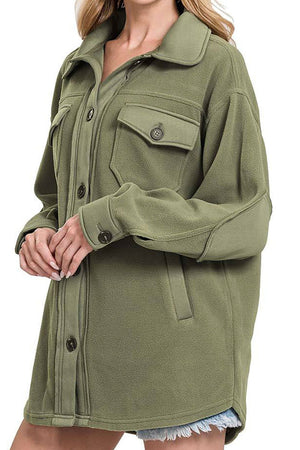 Zenana Weekend Plans Light Olive Fleece Shacket - Wholesale Accessory Market