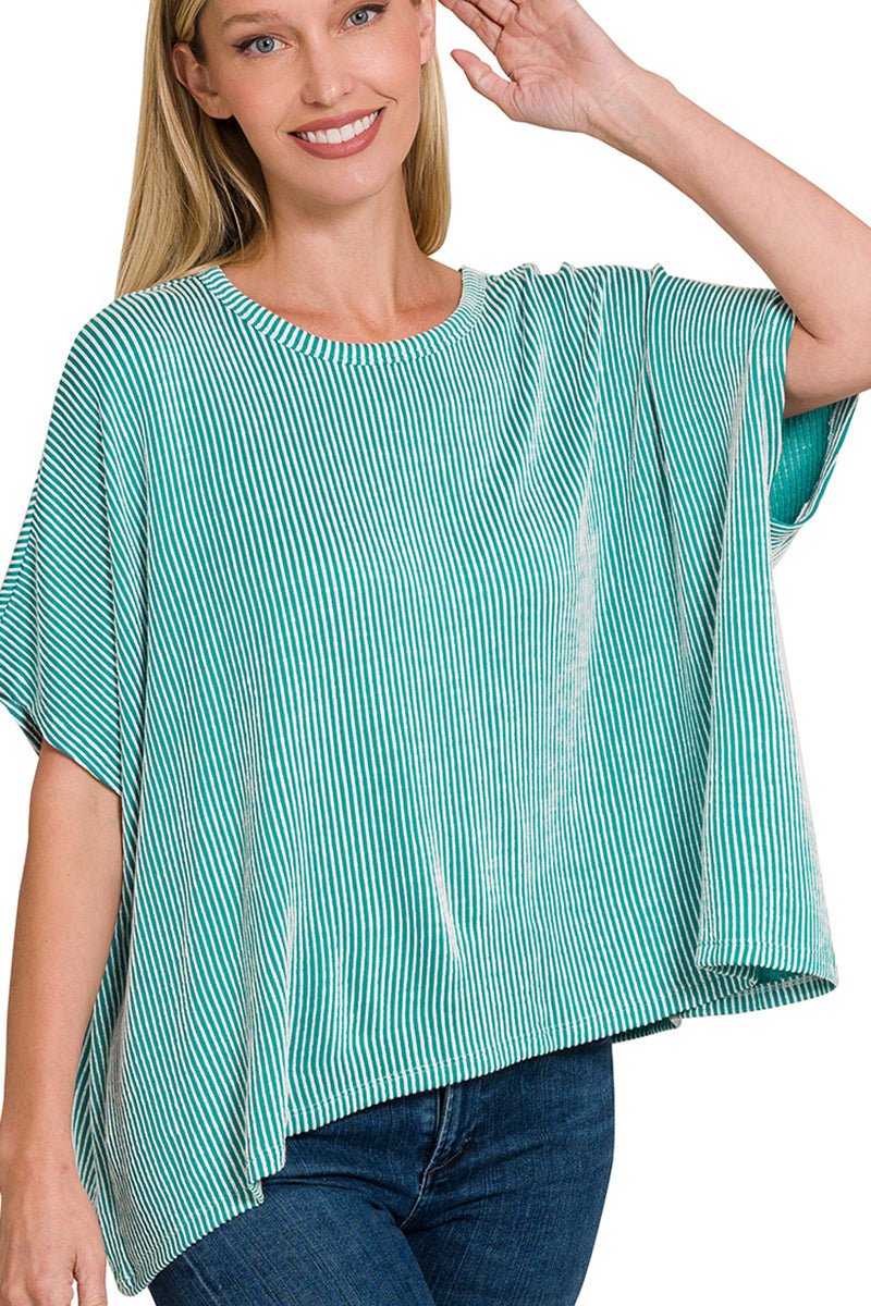 Zenana Full Of Fun Light Teal Oversized Striped Top - Wholesale Accessory Market