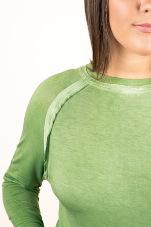 Zenana Everyday Adventures Ash Olive Washed Thumb Hole Top - Wholesale Accessory Market