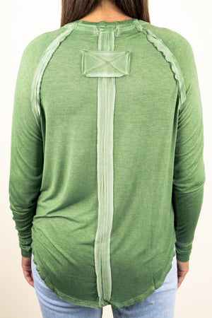 Zenana Everyday Adventures Ash Olive Washed Thumb Hole Top - Wholesale Accessory Market