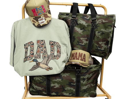 Camo prints in Dad shirts and hats camo bags mama camo
