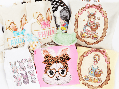 Easter personalized bags for kids Shirts for the whole family and bunnies on shirts 