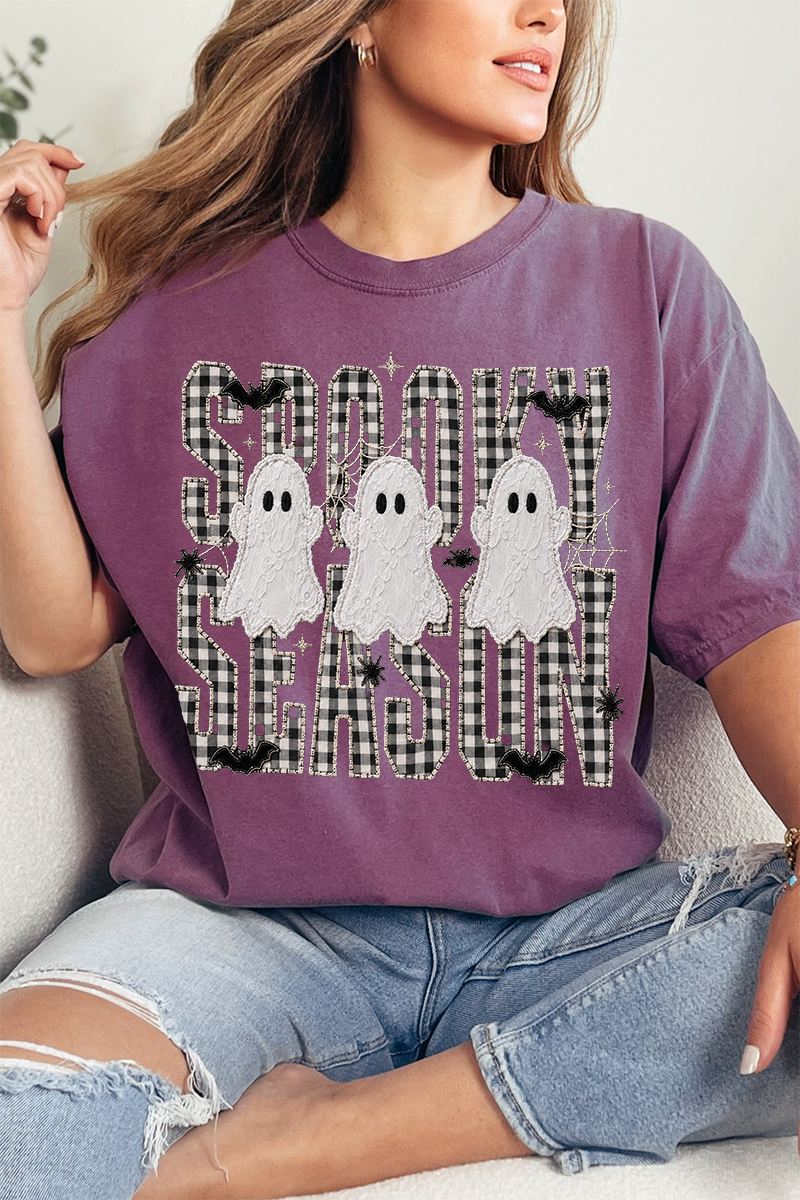 Spooky Season Gingham & Ghosts Comfort Colors Adult Ring-Spun Cotton Tee