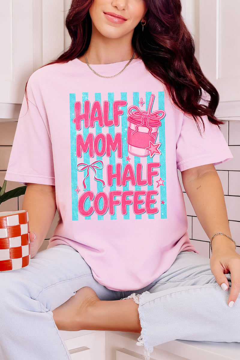 Pink Pop Half Mom Half Coffee Comfort Colors Adult Ring-Spun Cotton Tee