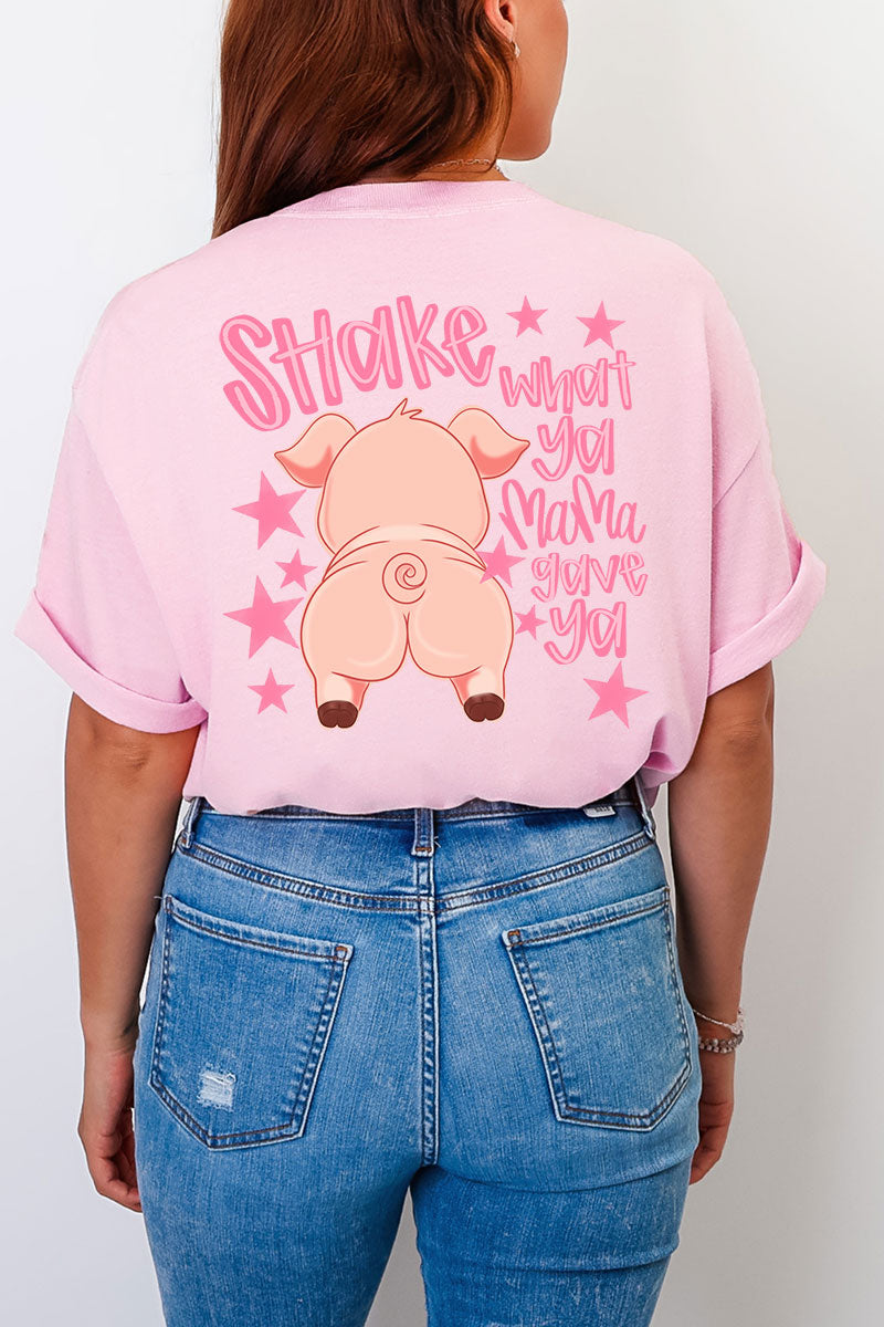 Oink Oink Shake Full Front & Back Design Comfort Colors Adult Ring-Spun Cotton Tee