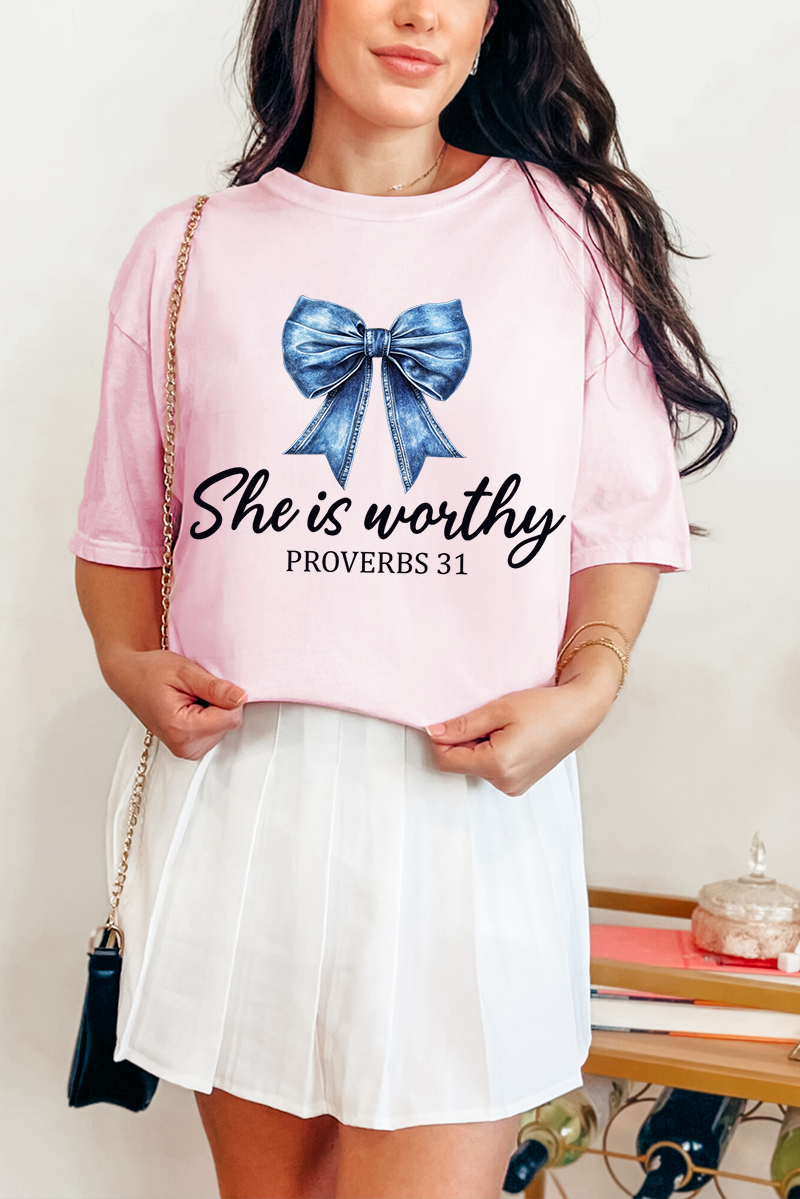 Blue Bow Worthy Comfort Colors Adult Ring-Spun Cotton Tee