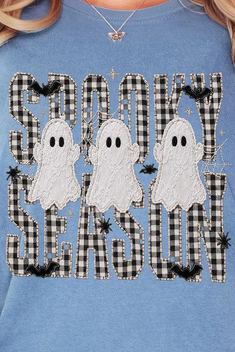 Spooky Season Gingham & Ghosts Comfort Colors Adult Ring-Spun Cotton Tee