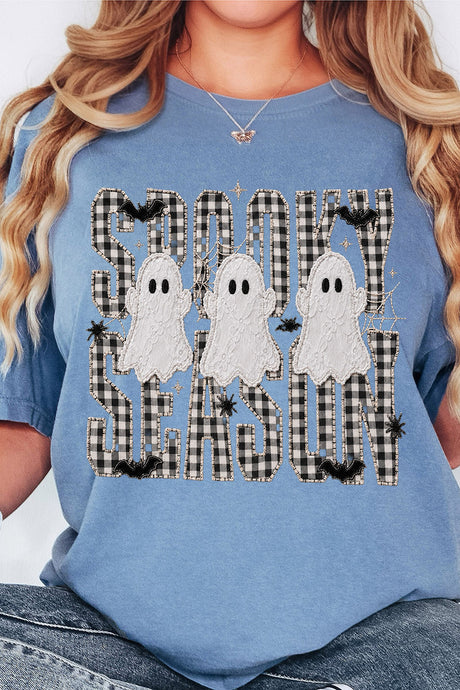 Spooky Season Gingham & Ghosts Comfort Colors Adult Ring-Spun Cotton Tee