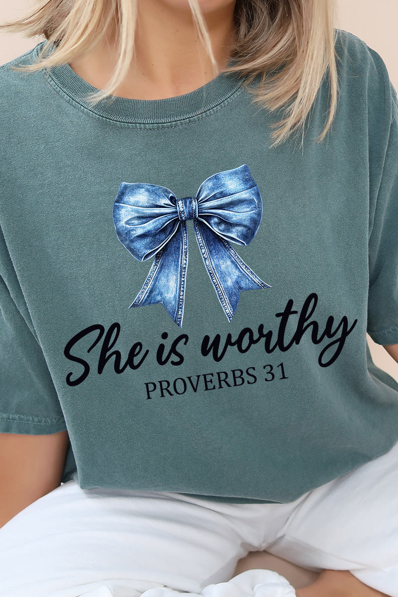 Blue Bow Worthy Comfort Colors Adult Ring-Spun Cotton Tee