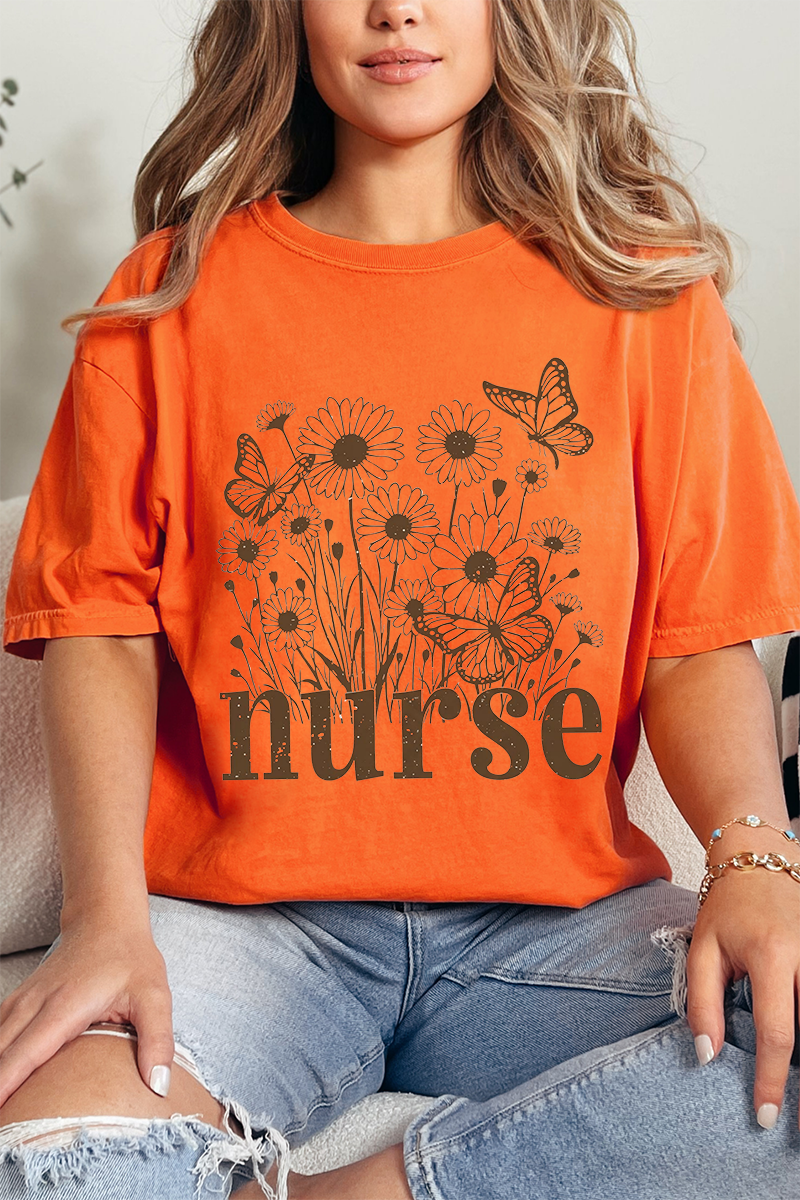Wildflower Nurse Comfort Colors Adult Ring-Spun Cotton Tee