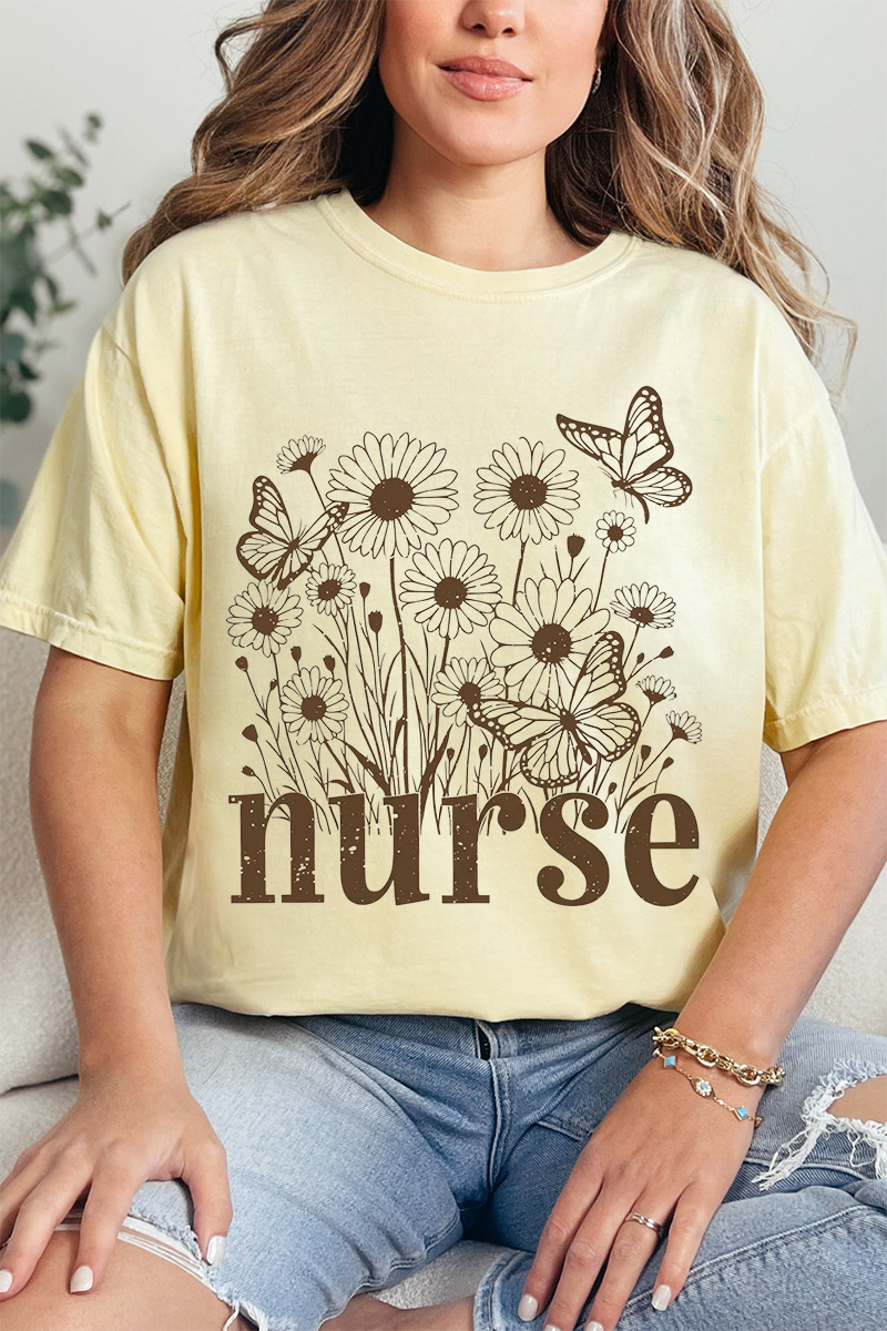 Wildflower Nurse Comfort Colors Adult Ring-Spun Cotton Tee