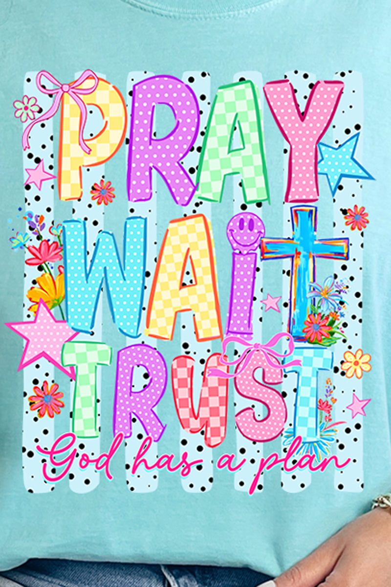 Pray Wait Trust Bright Doodle Comfort Colors Adult Ring-Spun Cotton Tee