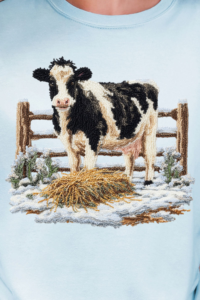 Faux Yarn Moo In The Snow Ready To Press DTF Transfer