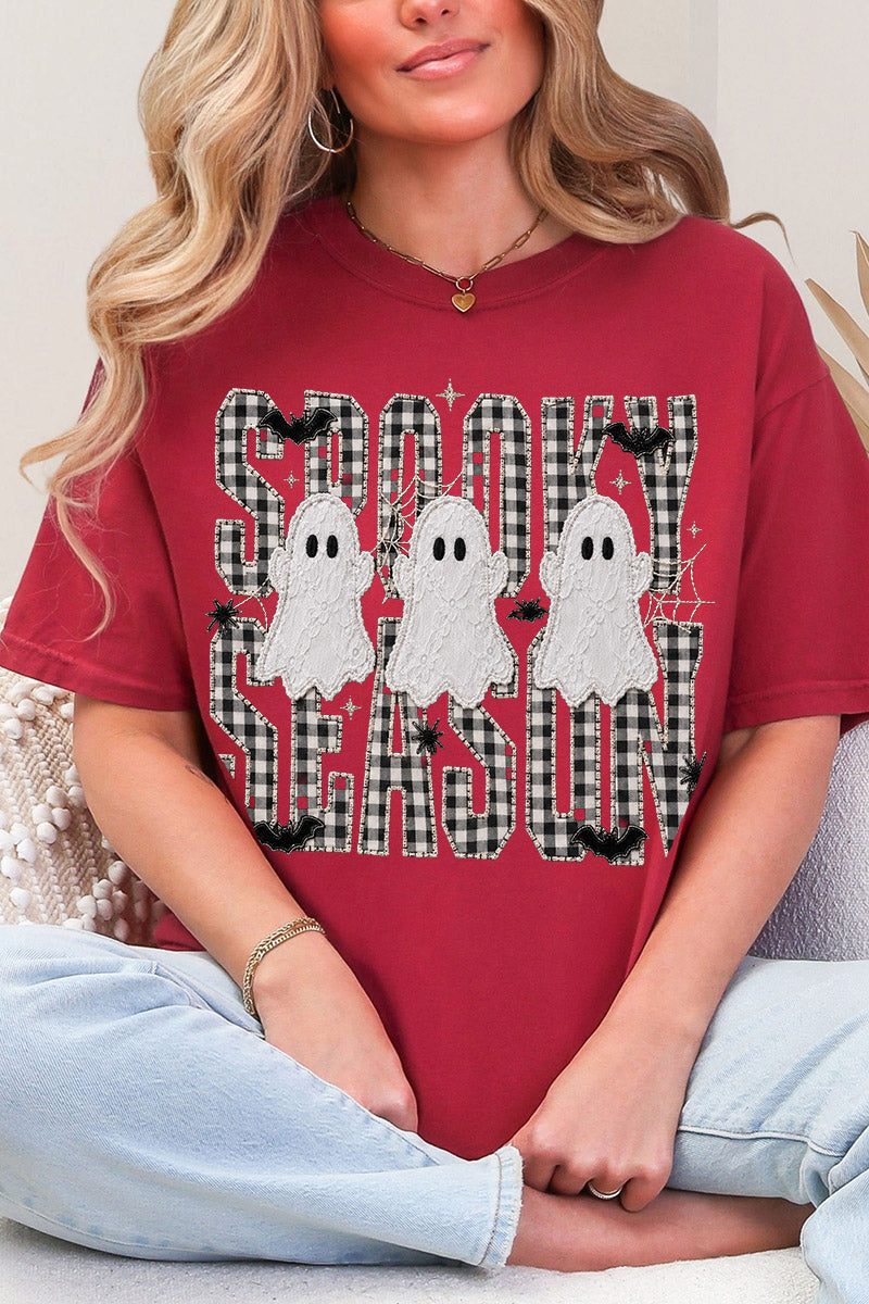 Spooky Season Gingham & Ghosts Comfort Colors Adult Ring-Spun Cotton Tee