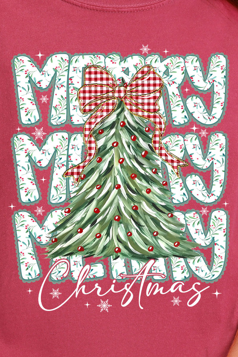 Stacked Holly Merry Christmas Tree Comfort Colors Adult Ring-Spun Cotton Tee