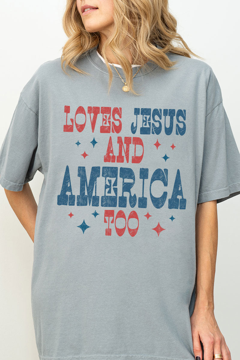 Retro Loves Jesus & America Too Comfort Colors Adult Ring-Spun Cotton Tee