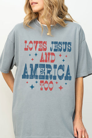 Retro Loves Jesus & America Too Comfort Colors Adult Ring-Spun Cotton Tee