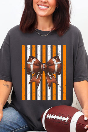 Fiery Orange & White Varsity Bow Comfort Colors Adult Ring-Spun Cotton Tee