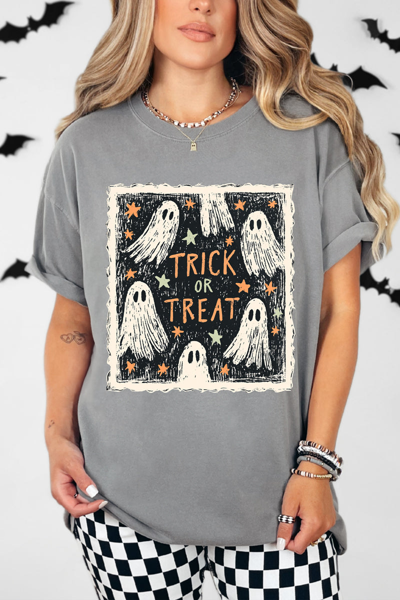 Trick Or Treat Ghost Crew Comfort Colors Adult Ring-Spun Cotton Tee