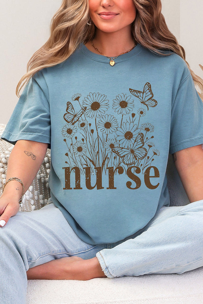 Wildflower Nurse Comfort Colors Adult Ring-Spun Cotton Tee